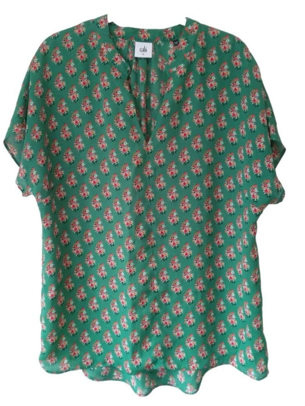Cabi Women’s Stevie Blouse Top - Green Floral Sz M